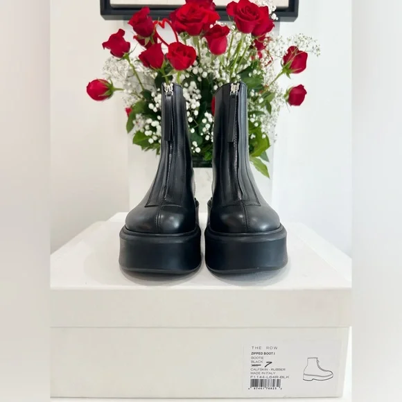 The Row Zippered Platform Leather Combat Boots - Picture 3 of 15